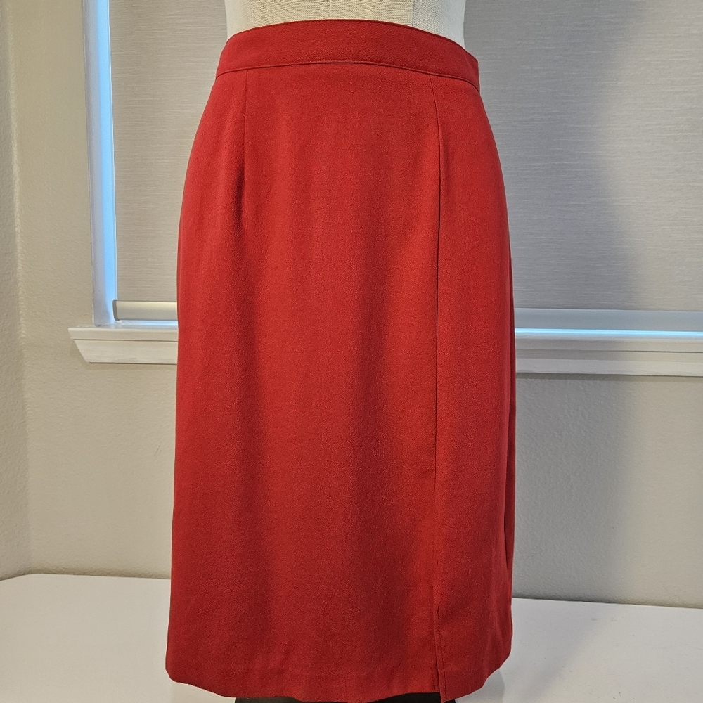 Vtg 90s David Benjamin Red Pencil Skirt With Slit, Sz 8, Knee Length, USA Made